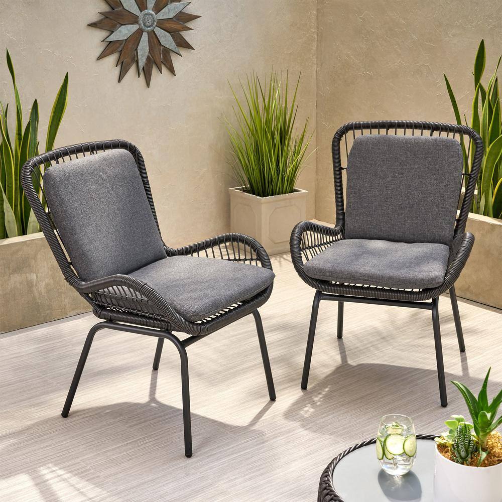 Gray Iron Frame Lounge Chair with Dark Gray Cushions (Set of 2)