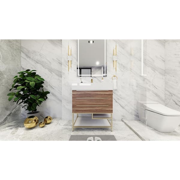 BV Better Vanity Bethany 30 in. W x 20 in. D x 36 in. H Single Sink Freestanding Bath Vanity in White Oak with White Acrylic Top