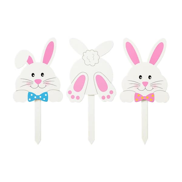 Glitzhome 15 in. H Easter Wooden Bunny Pick/Yard Stake (Set of 3 ...