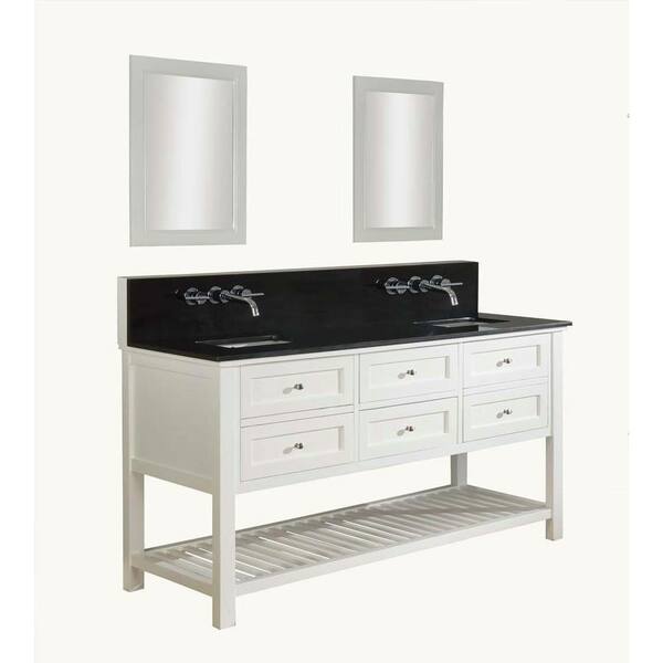 Direct vanity sink Mission Spa Premium 70 in. Double Vanity in Pearl White with Granite Vanity Top in Black and Mirrors