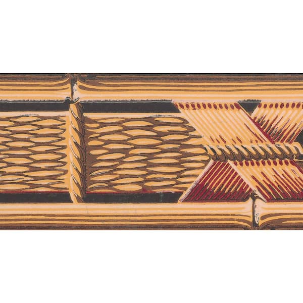 Dundee Deco Falkirk Brin Basket Weave Yellow, Brown, Maroon Wallpaper Border