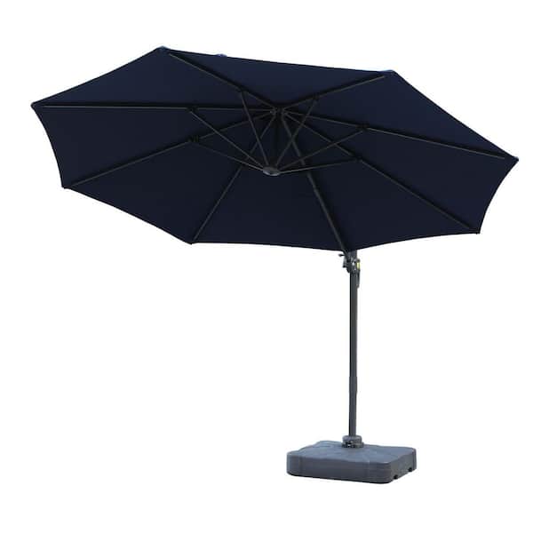 Mondawe 11 ft. Aluminum Outdoor Cantilever Umbrella Patio Market Umbrella with Crank System and Base in Blue