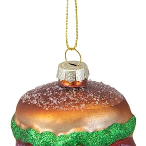 2.25 in. Brown Green and Red Glass Hamburger Christmas Ornament