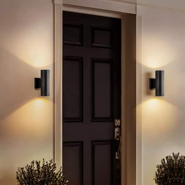 Jamie Black Outdoor Hardwired Cylinder Integrated LED Wall Light Lantern Scone with Up Down Lights