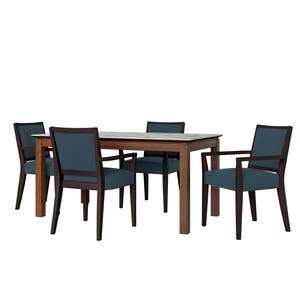 Wesley 5-Piece Marblelook Smart Top Dining Table & Upholstered Arm Chairs in Denim Blue Fine Polyester