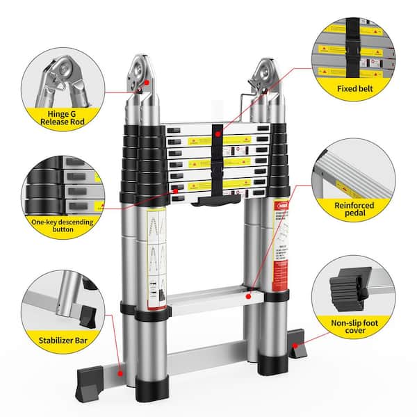 12.5 ft. Multi-Purpose Aluminum Extension Ladder with Wheels, A-Frame, 330 lb. Capacity