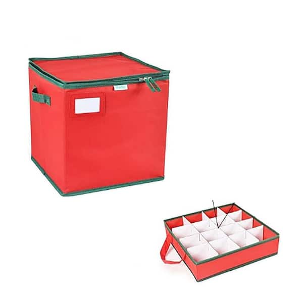 Red Polypropylene Storage Box Holds 64-Ornaments, Ideal for Sundries or Clothes