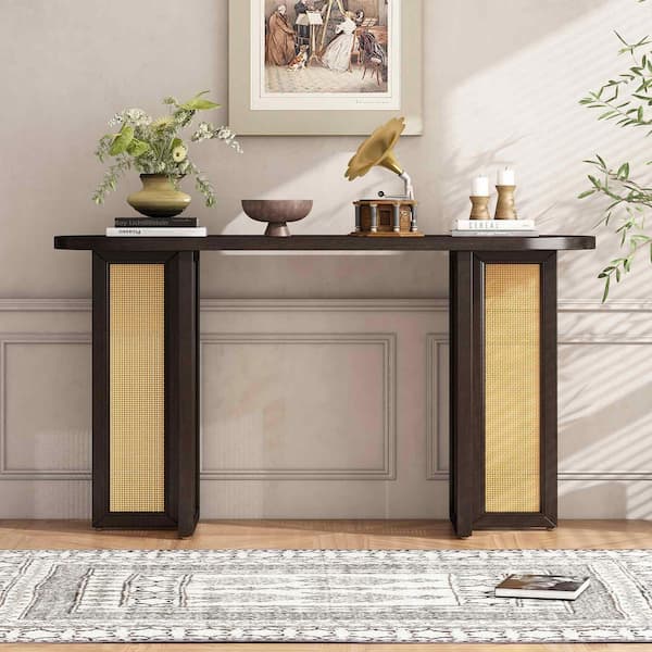 47.8 in. Espresso Oval Wood Console Table Entryway Table