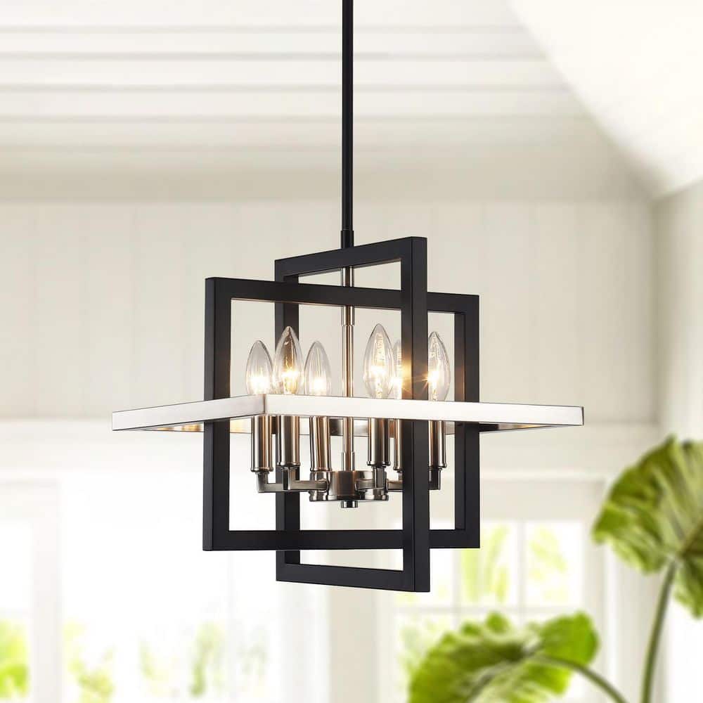 6 Light Black/Nickel Industrial Square Geometric Candle Chandelier with for Kitchen Island with No Bulbs Included price history on PriceWatchPro