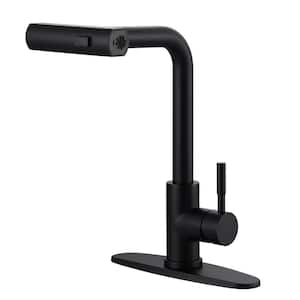 Waterfall 15.7 in. Single Handle Pull Down Sprayer Kitchen Faucet with 360° Spout Swivel in Matte Black