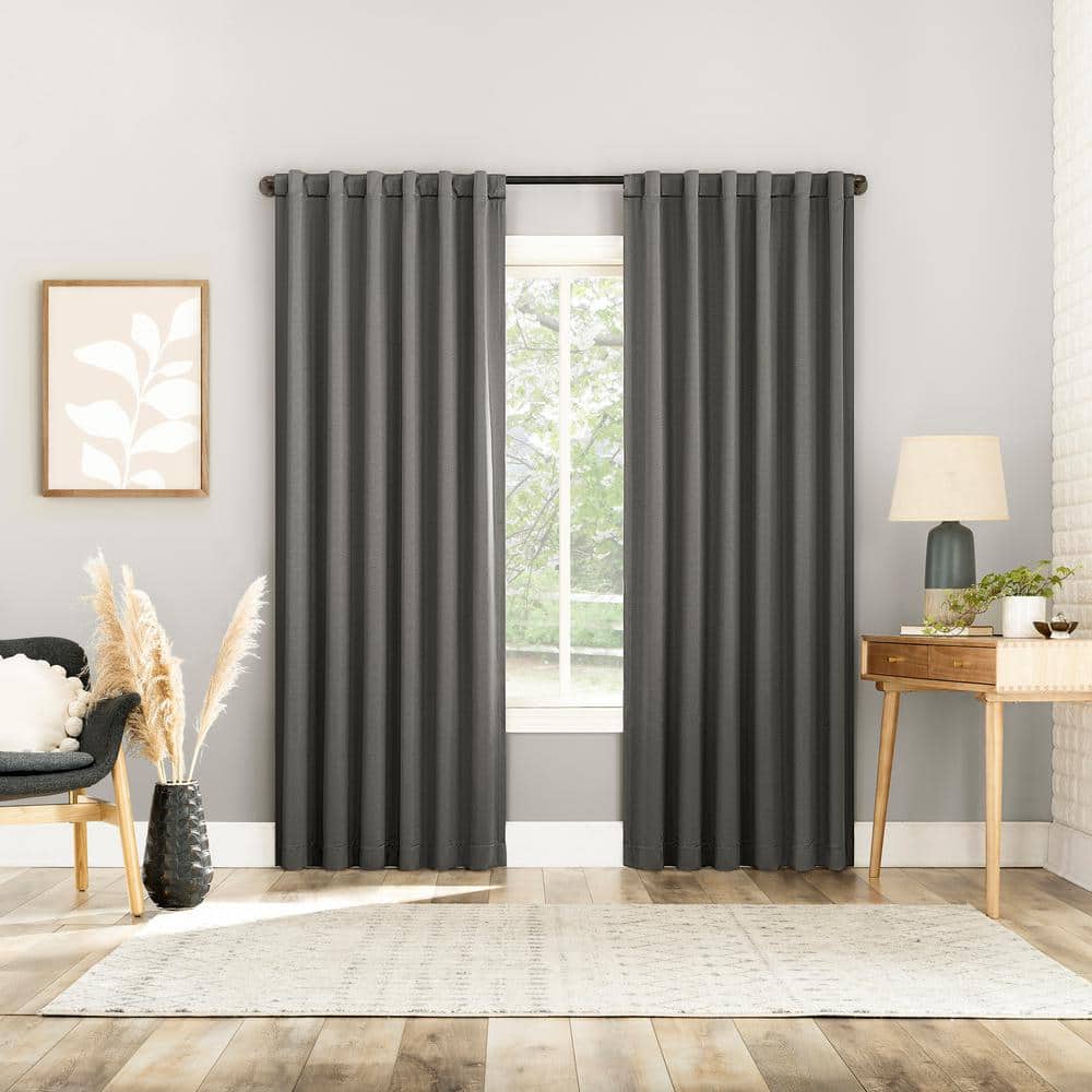 Aria Gray Polyester Blackout Back Tab Curtain Panel Pair