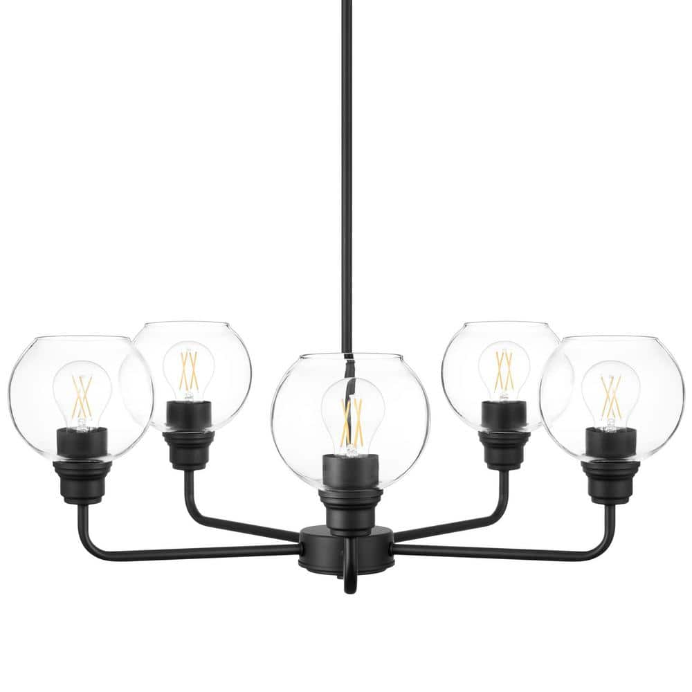 Hampton Bay Florabelle 5-Light Chandelier Matte Black Clear Globe Glass ...