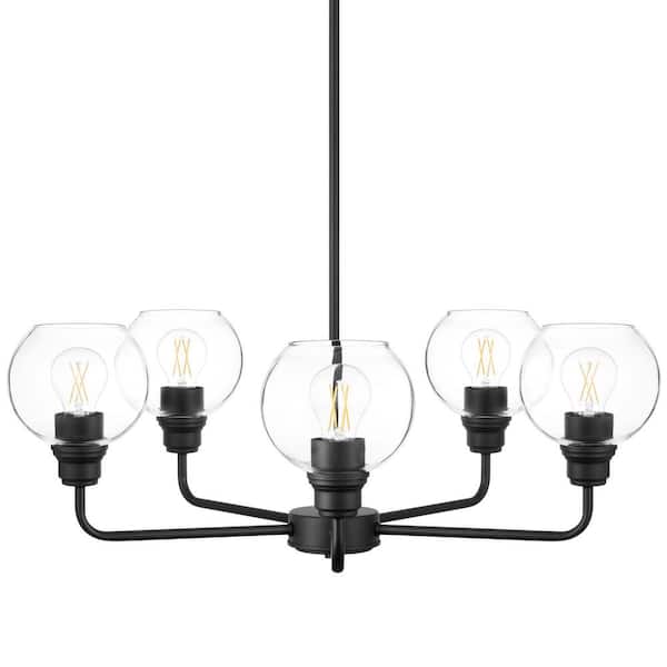 Florabelle 5-Light Chandelier Matte Black Clear Globe Glass Shades