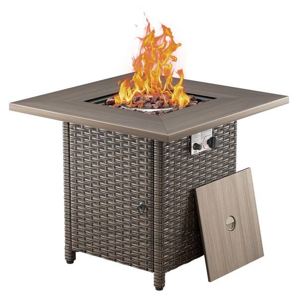 Opohoro ArcoBay 30 in. Square Brown Wicker and Metal Propane Gas