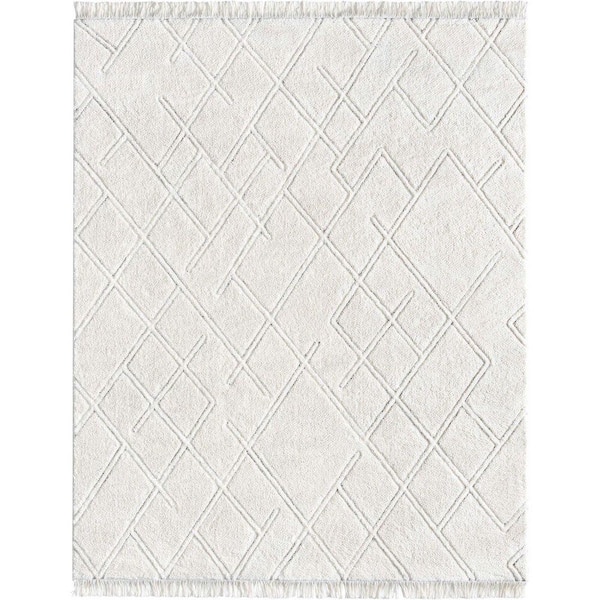 Marina Firth Modern Solid Shag, Ivory 3 ft. 11 in. x 5 ft. 3 in., Area Rug