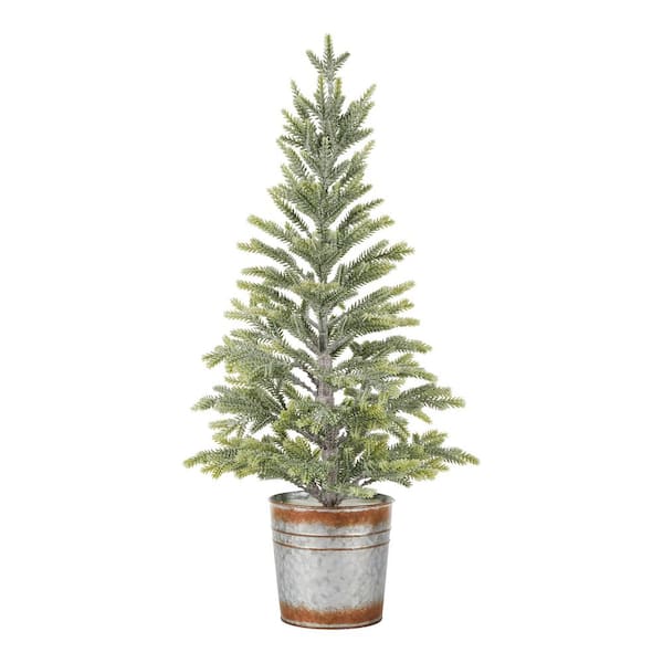 Home Accents Holiday 26 in Glittered Fir Tabletop Artificial Christmas Tree with Rusty Pot