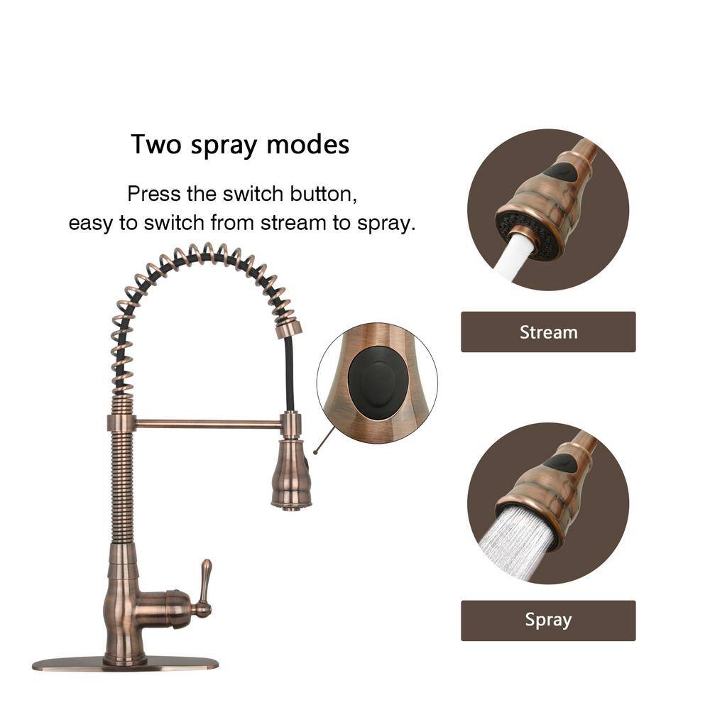Copper Bronze Pull-Out Spray Kitchen Faucet with Spring Design