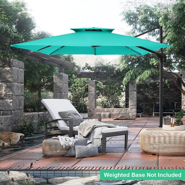 9 ft. x 9 ft. Square Aluminum Cantilever Tilt Patio Umbrella in Peacook Blue