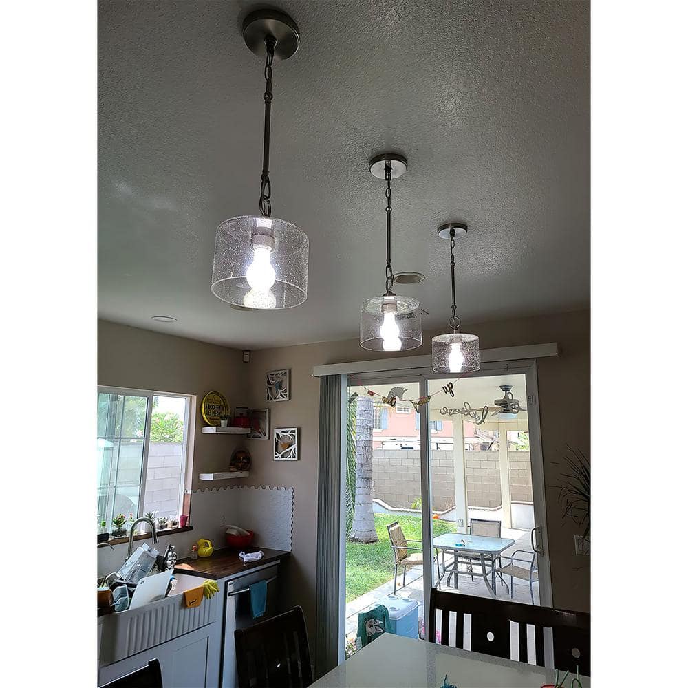 Brushed Nickel 17" Pendant Light with Seeded Glass Shade