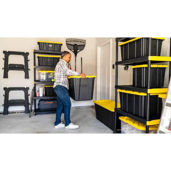 HDX - 27 Gal. Tough Storage Tote in Black and Yellow
