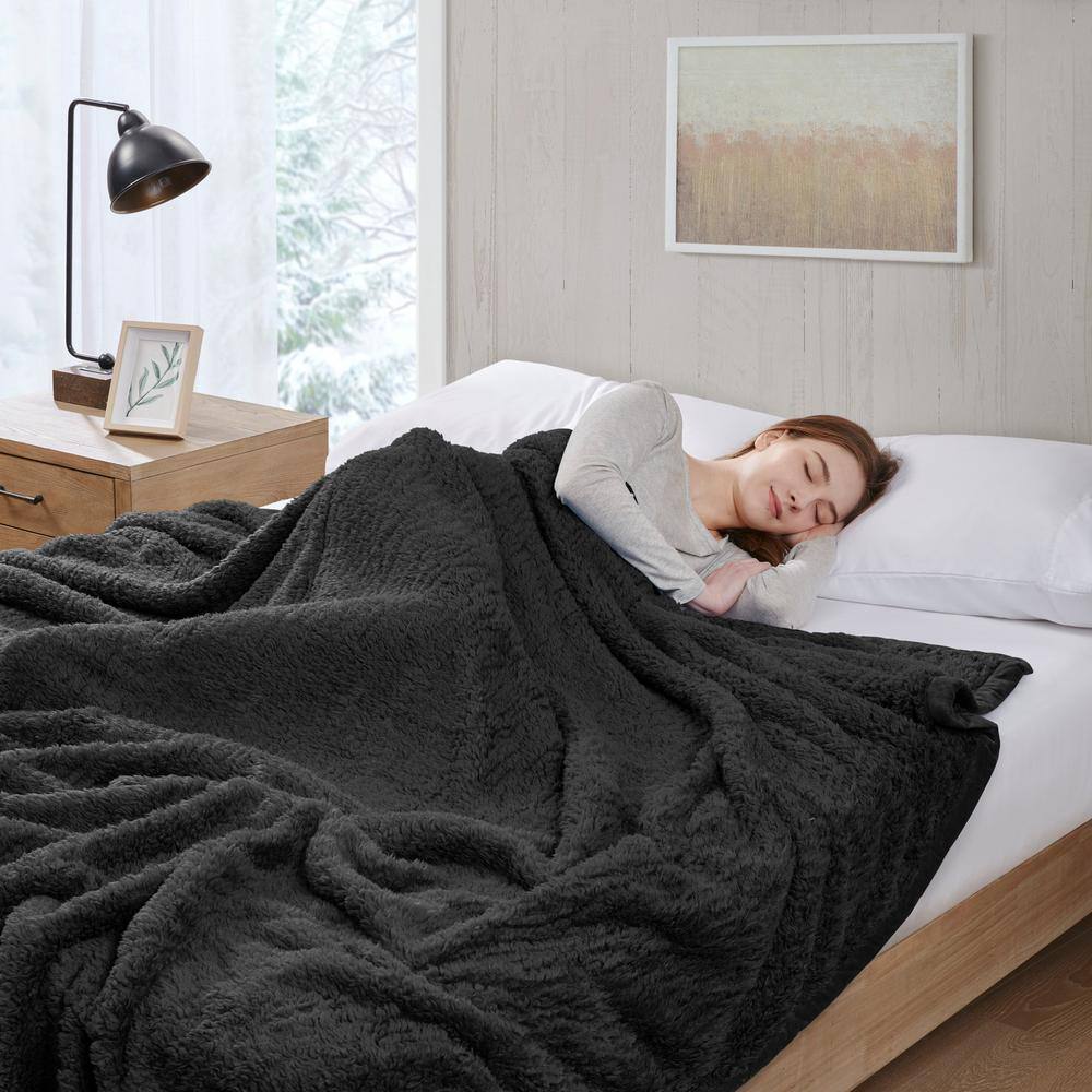 Full Black Fleece Sherpa Reversible Blanket