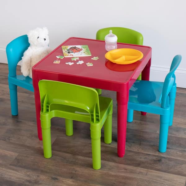 Humble Crew Lightweight Plastic Set Red Table/Blue and Green Chairs 