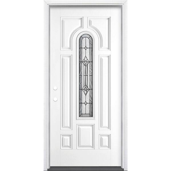 Masonite 36 in. x 80 in. Providence Center Arch Pure White Right-Hand Painted Smooth Fiberglass Prehung Front Door w/ Brickmold