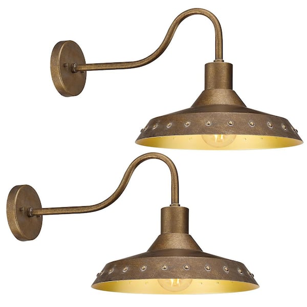 JAZAVA 16 in. Rust Copper Finish Outdoor Hardwired Wall Sconce Barn with No Bulbs Included (2-Pack)