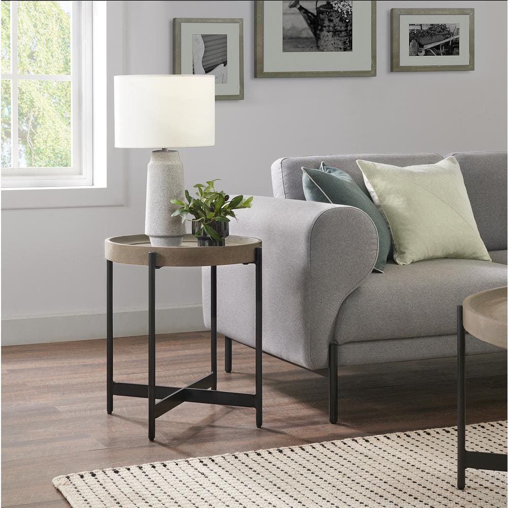 Brookline 22.5" Round Concrete-Coated Wood and Metal End Table