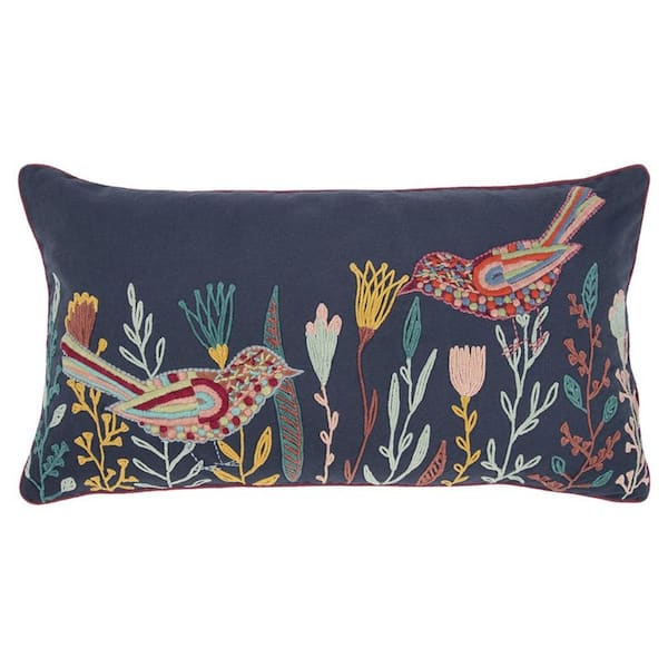 HomeRoots Navy Blue, Gold, Pink Solid Polyester 20 in. x 26 in. Throw Pillow