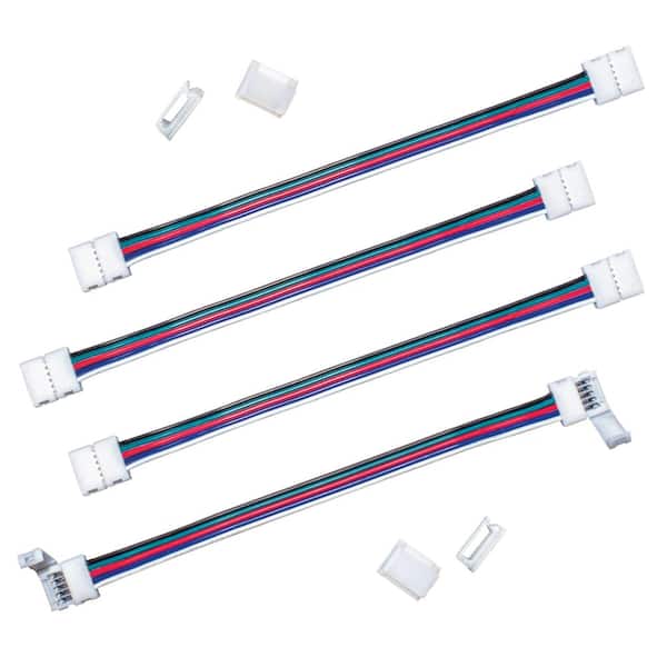 Commercial Electric 6 in. Connector Cord LED Strip Light Connector Pack (RGB+W) (4 in. x 6 in. Snap Connectors, 4 Wire Mounting Clips) 760011 - The Depot
