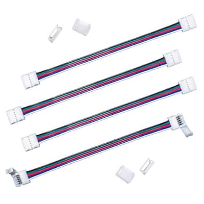 6 in. Connector Cord LED Strip Light Connector Pack (RGB+W) (4 in. x 6 in. Snap Connectors, 4 Wire Mounting Clips)