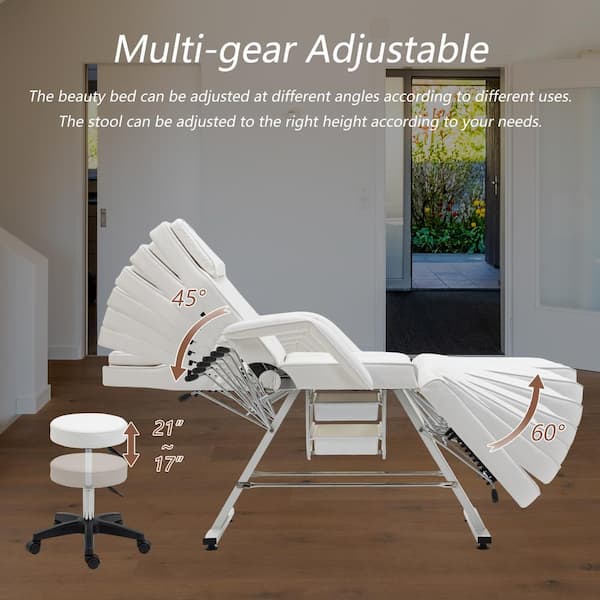 CSC DECOR INC Professional Massage Spa Salon Bed Chair, Folding Lash Bed  with Hydraulic Stool Adjustable Facial Chair Bed in White ZT-W1422132171