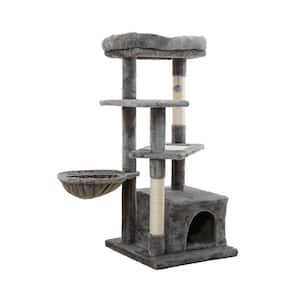 44.10 in. Multi-Level Pet Cats Scratching Posts and Trees with Spacious Condo, Cozy Hammock & Plush Top Perch in Gray