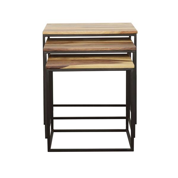 Set Of 3 Natural Wood Nesting Coffee And End Tables