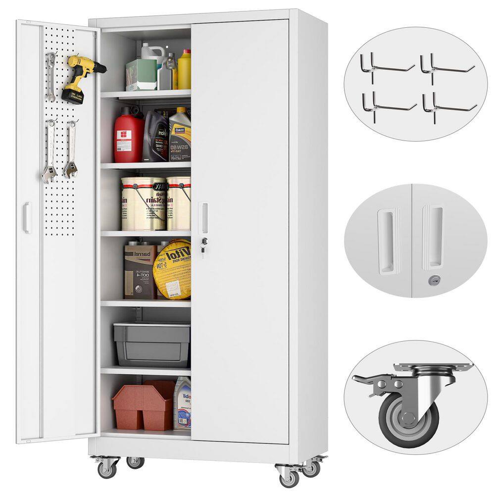 32 in. W x 71 in. H x 16 in. D Metal Garage Storage Freestanding Cabinet with Pegboards, 5-Adjustable Shelves in White price history on PriceWatchPro