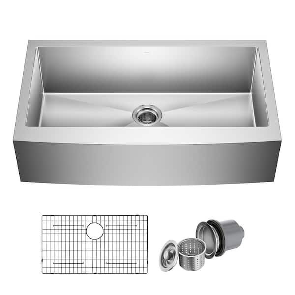 Standart PRO 36 in. Farmhouse/Apron-Front Single Bowl 16 Gauge Stainless Steel Kitchen Sink with Accessories