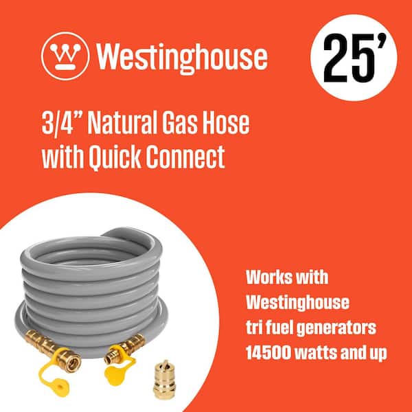 25 ft. Natural Gas Hose with Adapter, 3/4 in. Dia., For Tri Fuel Generators