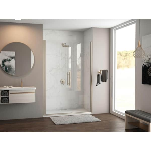 Coastal Shower Doors Illusion 42 in. to 43.25 in. x 70 in. Semi-Frameless Shower  Door with Inline Panel in Brushed Nickel and Clear Glass HL42IL.70N-C - The  Home Depot