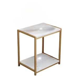 Lily 12 in. W Gold/White Marble Finish Rectangle Top Marble End Table Lower Shelf ( 16Lx12Wx18H)