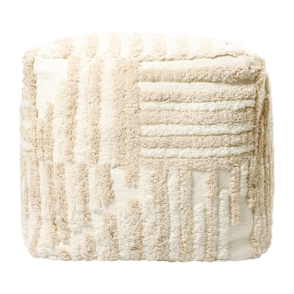 Amelia Beige Cotton Square Cube Small Under 22 in. Ottoman