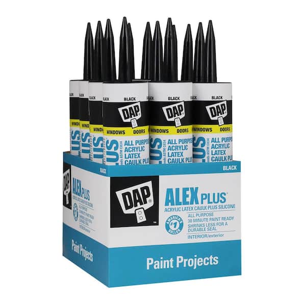 DAP Alex Plus 10.1 oz. Black Acrylic Latex Caulk Plus Silicone (12-Pack)