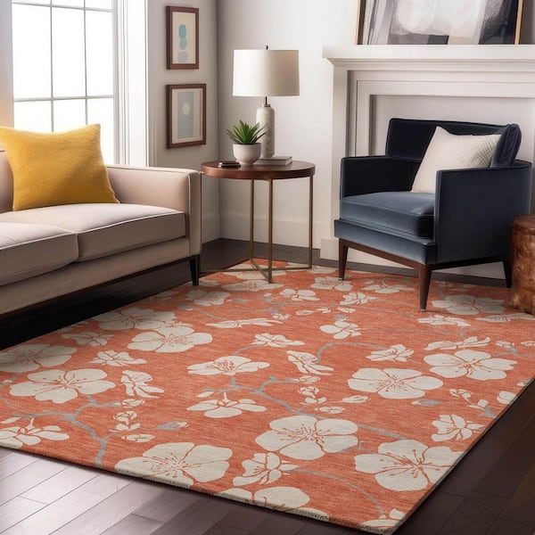 Mayfield Premium Machine Washable Abstract AMF1032 Coral 5 ft. x 7 ft. 6 in. Area Rug