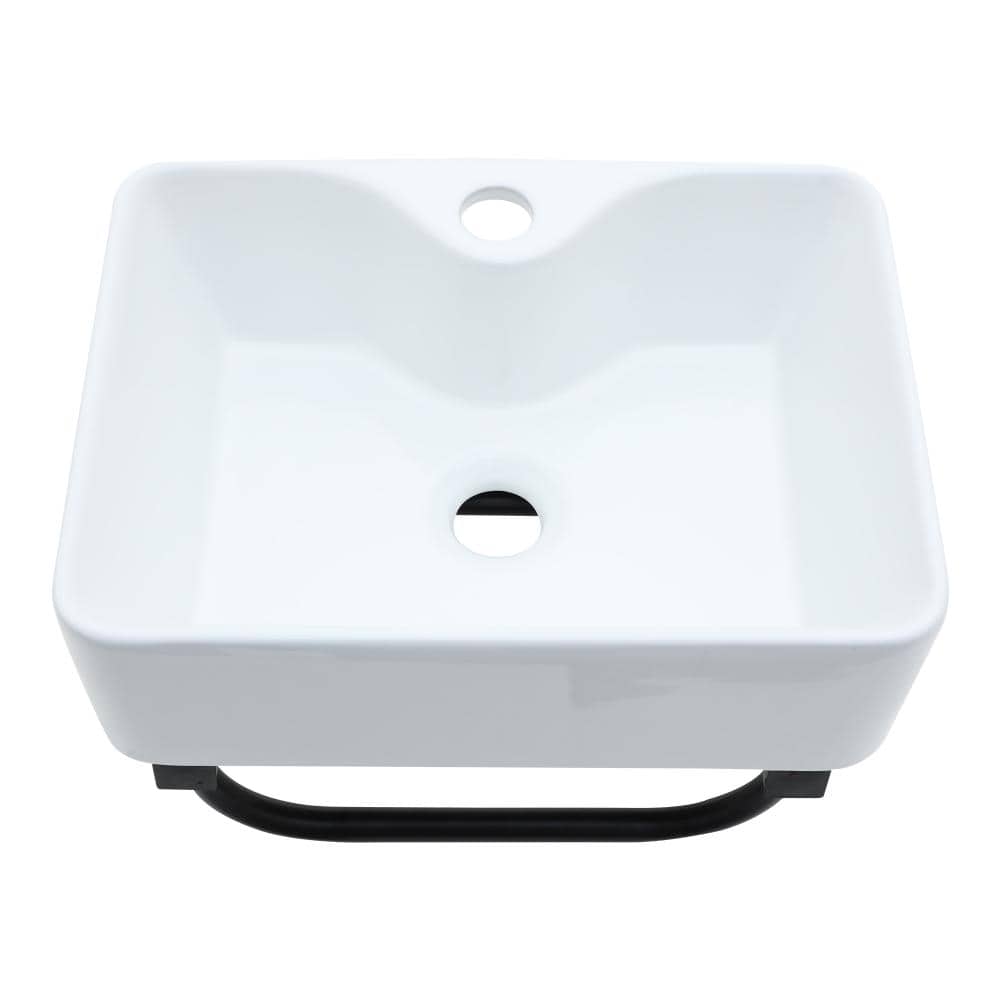 16 Inch White Ceramic Wall Mounted Small Rectangular Bathroom Sink with Black Bracket and Faucet Hole price history on PriceWatchPro