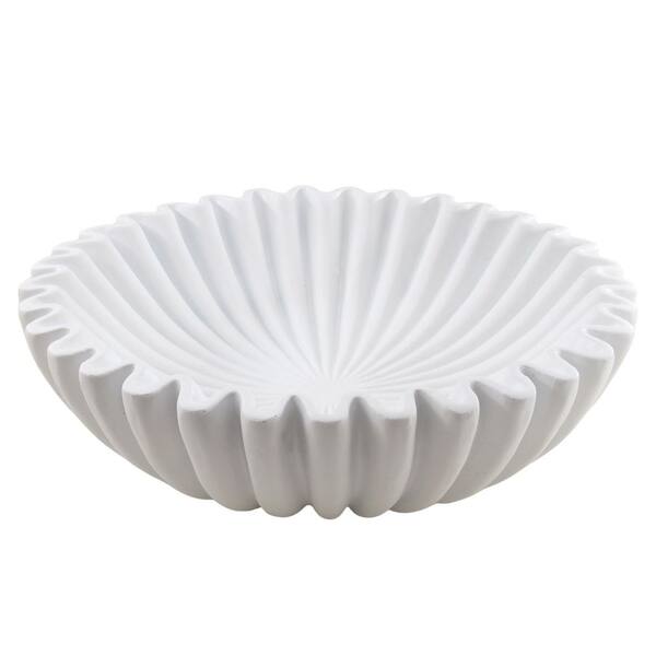 White Large Modern Decorative Ruffle Bowl for Fruit, Keys and Home Decor