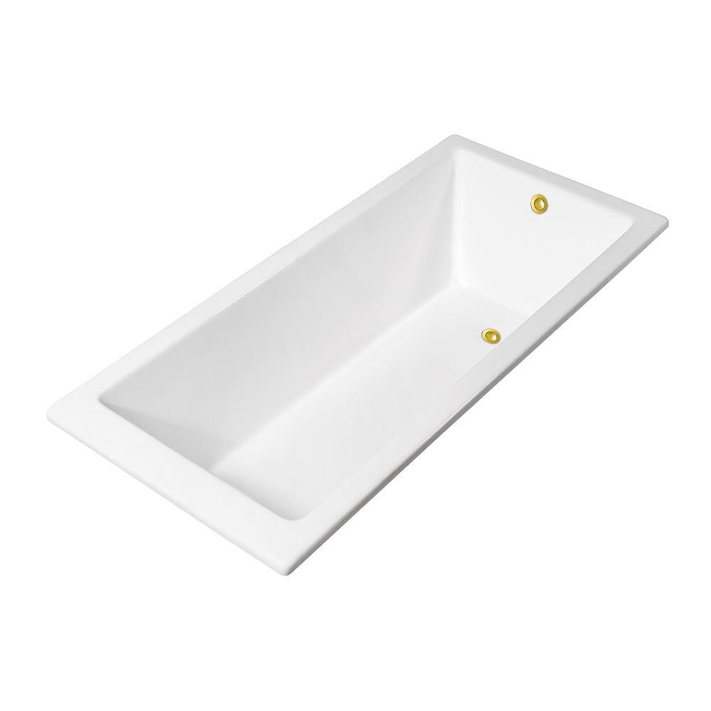Streamline 67 in. Cast Iron Rectangular Dropin Bathtub in Glossy White with Polished Gold