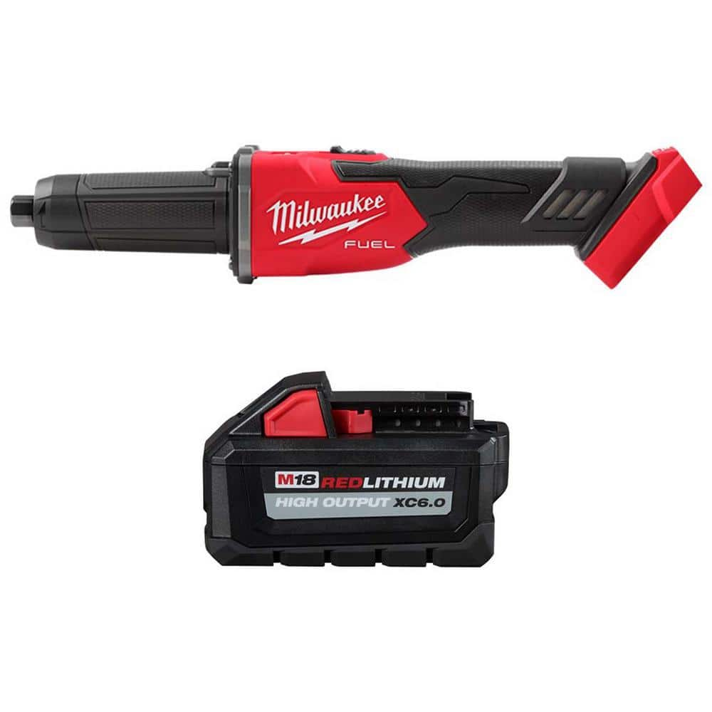 M18 FUEL 18V Lithium-Ion Brushless Cordless 1/4 in. Braking Die Grinder Slide Switch w/6.0 ah Battery -  Milwaukee, 2939-20-1865