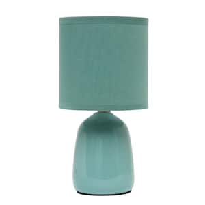 10.04 in. Seafoam Green Tall Traditional Ceramic Thimble Base Bedside Table Desk Lamp with Matching Fabric Shade