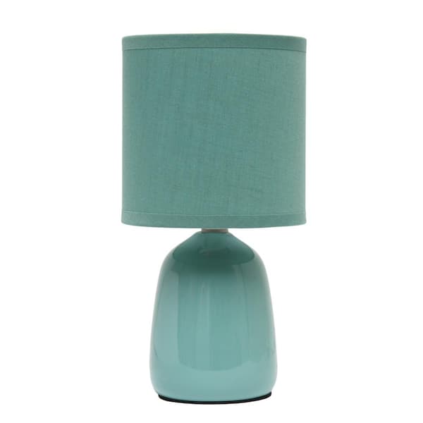 Simple Designs 10.04 in. Seafoam Green Tall Traditional Ceramic Thimble Base Bedside Table Desk Lamp with Matching Fabric Shade