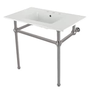 Fauceture 37 in. Ceramic Console Sink Set with Brass Legs in White/Brushed Nickel